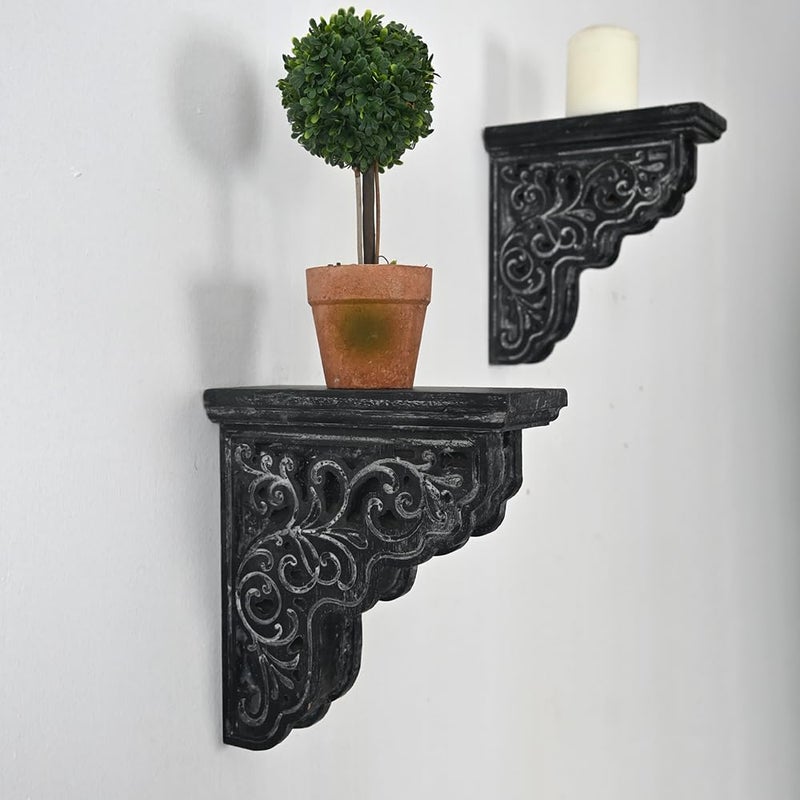 Chadechimo Set of 2 Corbels for Shelves Decorative Shelf Brackets Wood Corbels Farmhouse Shelf Corbels Distressed Decorative Shelf Brackets Floating Shelves Brackets for Home Decor(Black) - Image 5